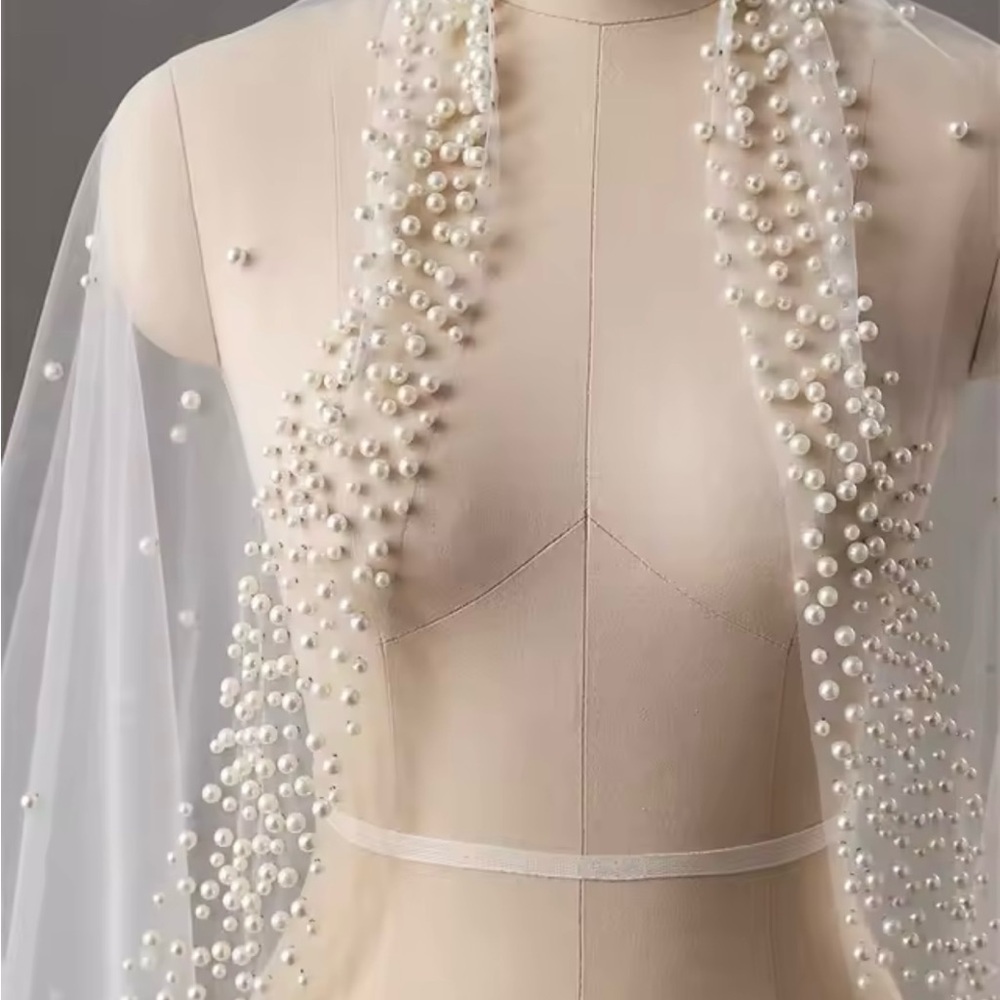 Pearl Embellished Sheer Bridal Wrap - White